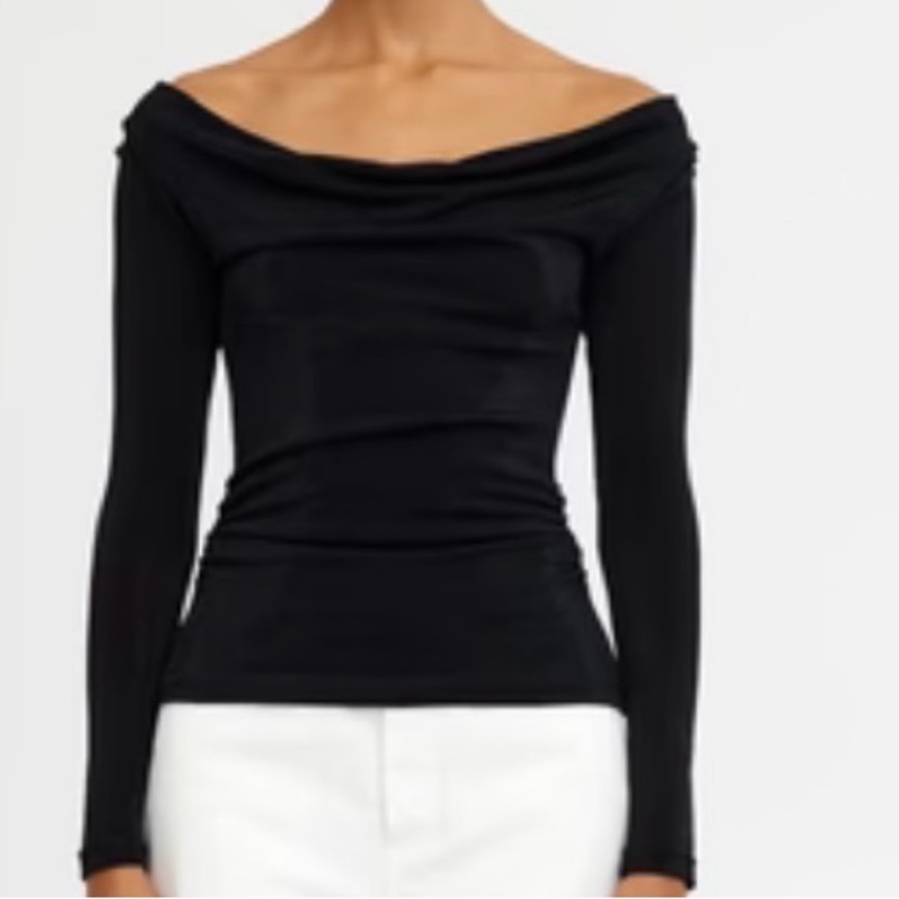 Women's Off-Shoulder Long-Sleeve Tunic Top - Black # 250